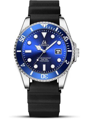 Men's Silver Stainless Blue Face Analog Quartz Waterproof Luminous Round Watch